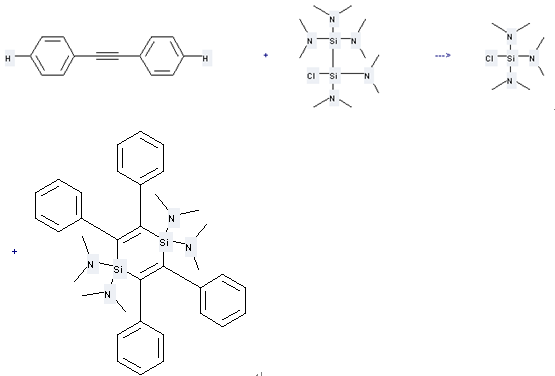 The Silanetriamine,1-chloro-N,N,N',N',N'',N''-hexamethyl- can be obtained by Diphenylethyne and Pentakis(dimethylamino)chlorodisilane 